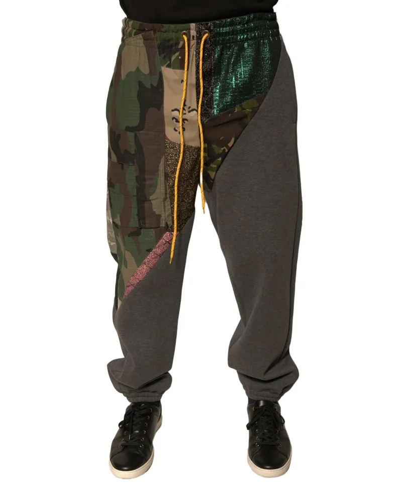 Dolce & Gabbana Men's Multicolor Patchwork Cotton Jogger Sweatpants Pants Multicolor