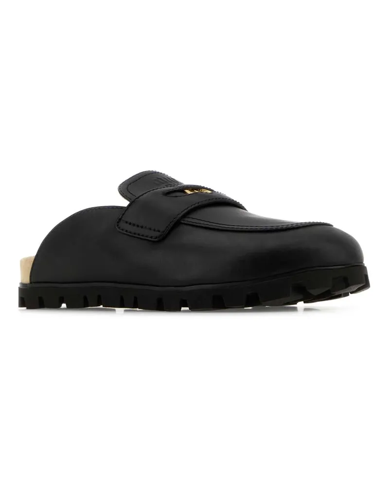 Miu Miu Women's Black Leather Slippers Nero Flat Shoes Black