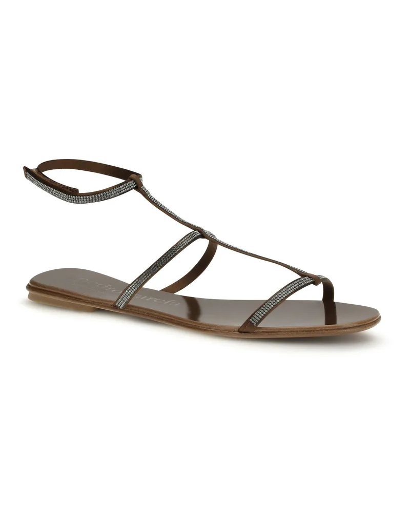 Pedro Garcia Women's Rhinestone Sandals Nutmeg Satin Calf Leather Bos Taurus Brown
