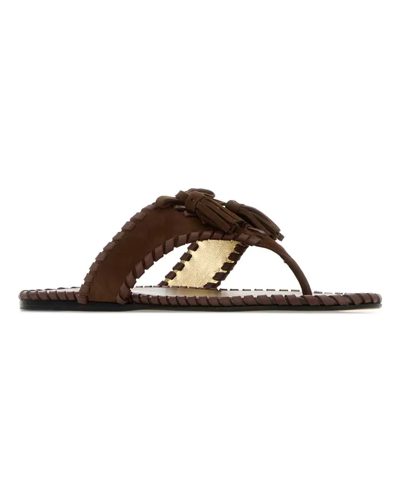 Prada Women's Brown Suede Thong Slippers Cacao Flat Shoes Brown
