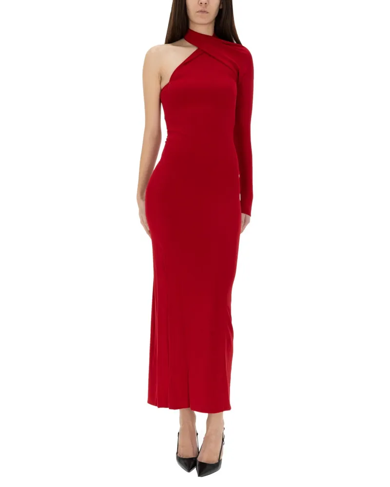 Courrèges Draped One-Shoulder Dress — Red Red