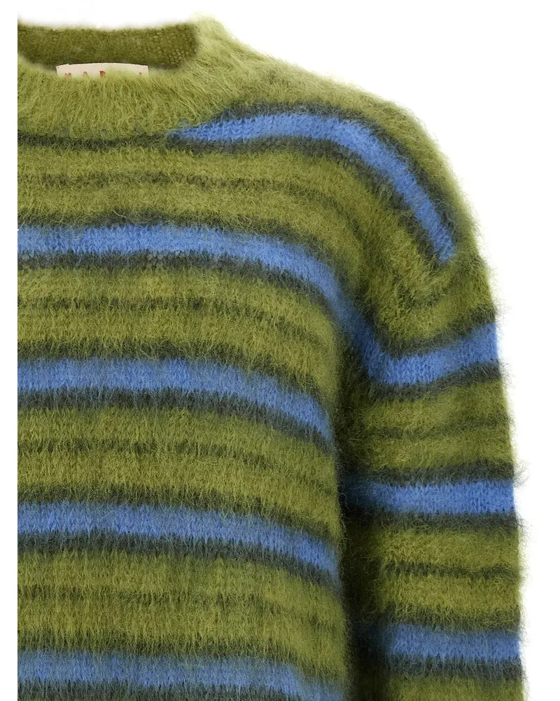 Marni Striped Brushed Mohair Sweater — Olive Olive
