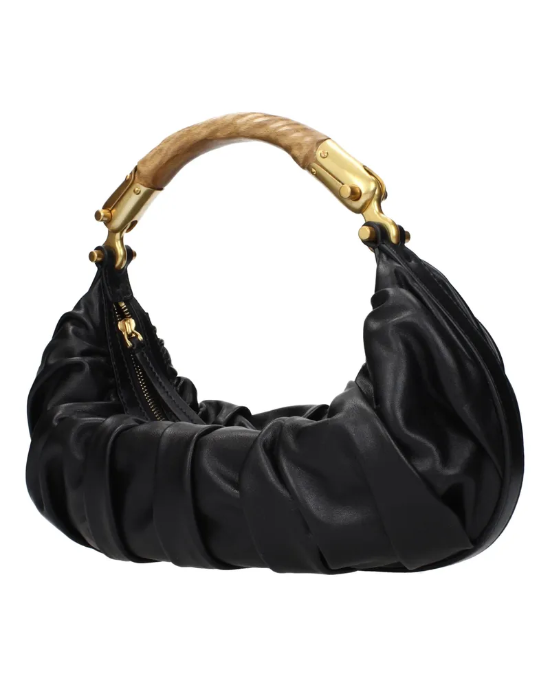 Balmain Women's Gathered Leather Shoulder Bag Black Black