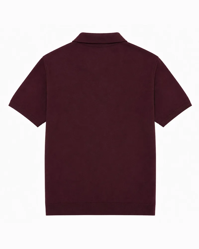 Emporio Armani Virgin Wool-Silk Knit Polo Bordeaux