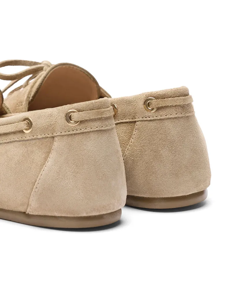 Stuart Weitzman Suede Boat Moccasin — Olive 