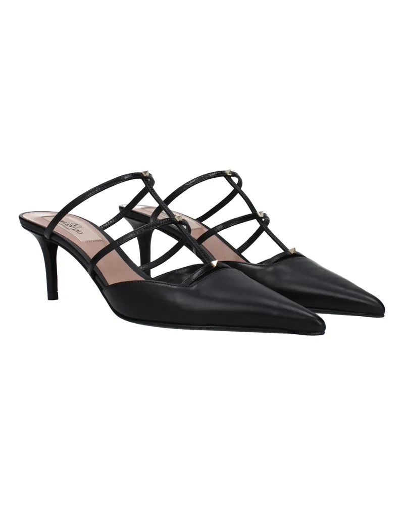 Valentino Garavani Women's Black Leather Flat Sandals Black