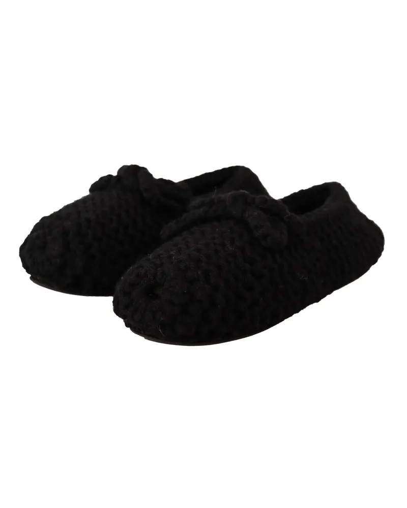 Dolce & Gabbana Women's Black Slip On Ballerina Flats Wool Knit Shoes Black