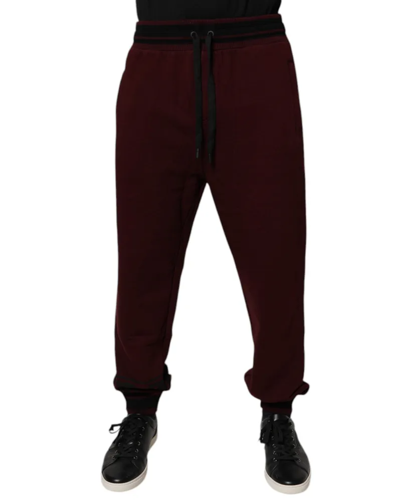 Dolce & Gabbana Maroon Cotton Men Jogger Sweatpants Pants Maroon