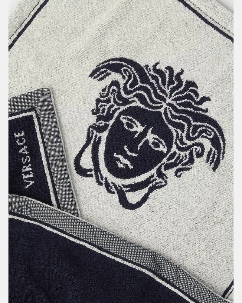 Versace Unisex Sport Towel Medusa Jacquard Blue Cotton Towels & Bath Robes Blue