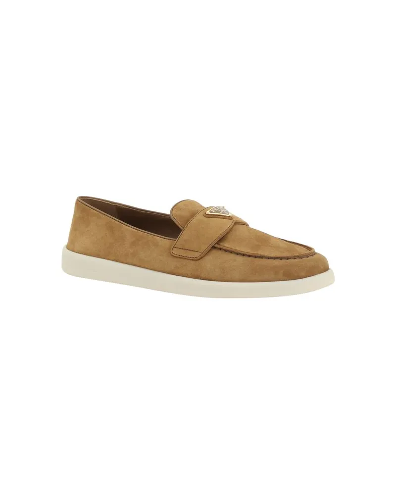 Prada Women's Brown Calf Leather Bos Taurus Slip-On Loafers Brown