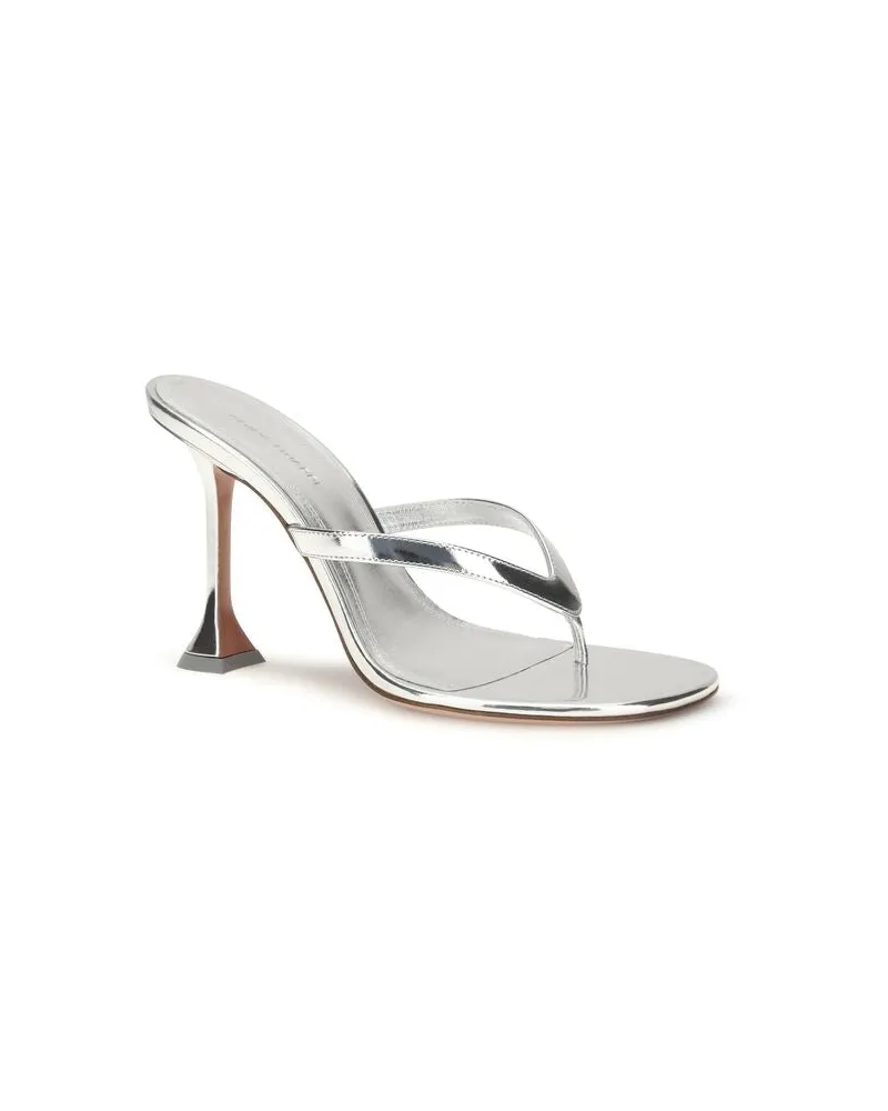 Amina Muaddi Women's Juliette Sandals Silver Calf Leather Bos Heels Silver