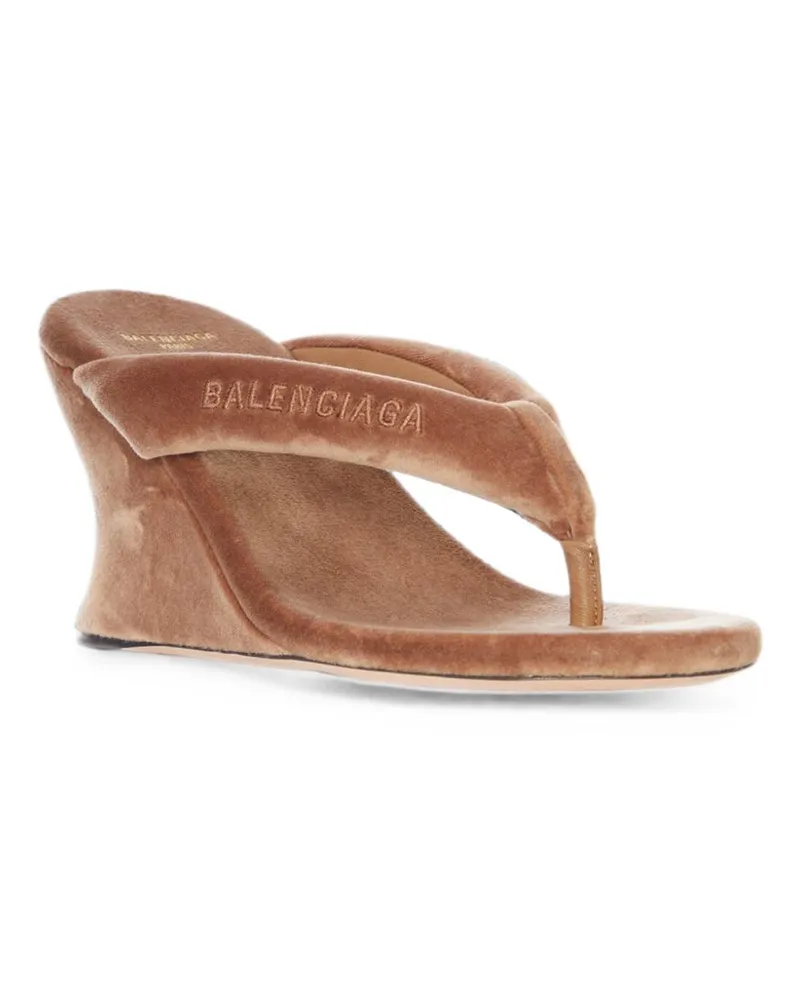 Balenciaga Velvet Thong Wedge Sandal — Brown Brown