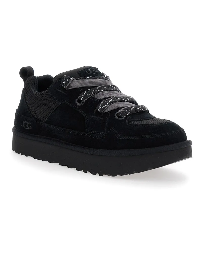 UGG Men's Lo Lowmel Black Sneakers With Mesh Inserts Leather Trainers Black