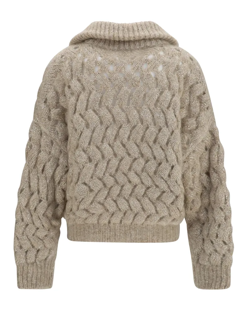 Brunello Cucinelli Women's Mohair And Wool Blend Cardigan Beige+stracciatella Sweater Beige+stracciatella