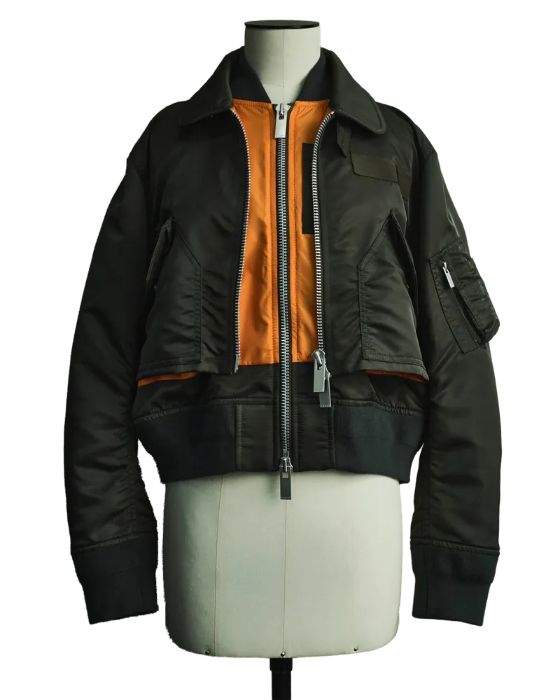 Sacai Women's Blouson Hybride Nylon Twill Kaki Foncé Khaki Jacket Khaki