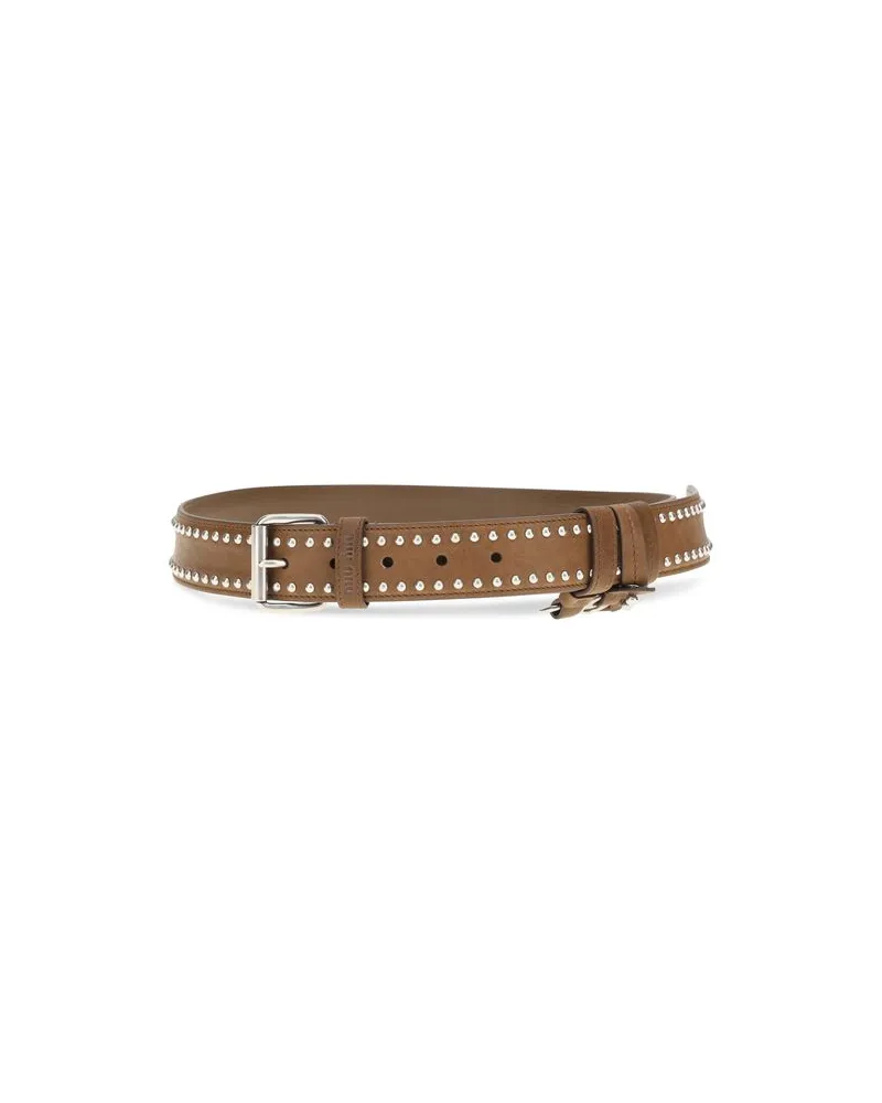 Miu Miu Studded Suede Belt — Brown Brown