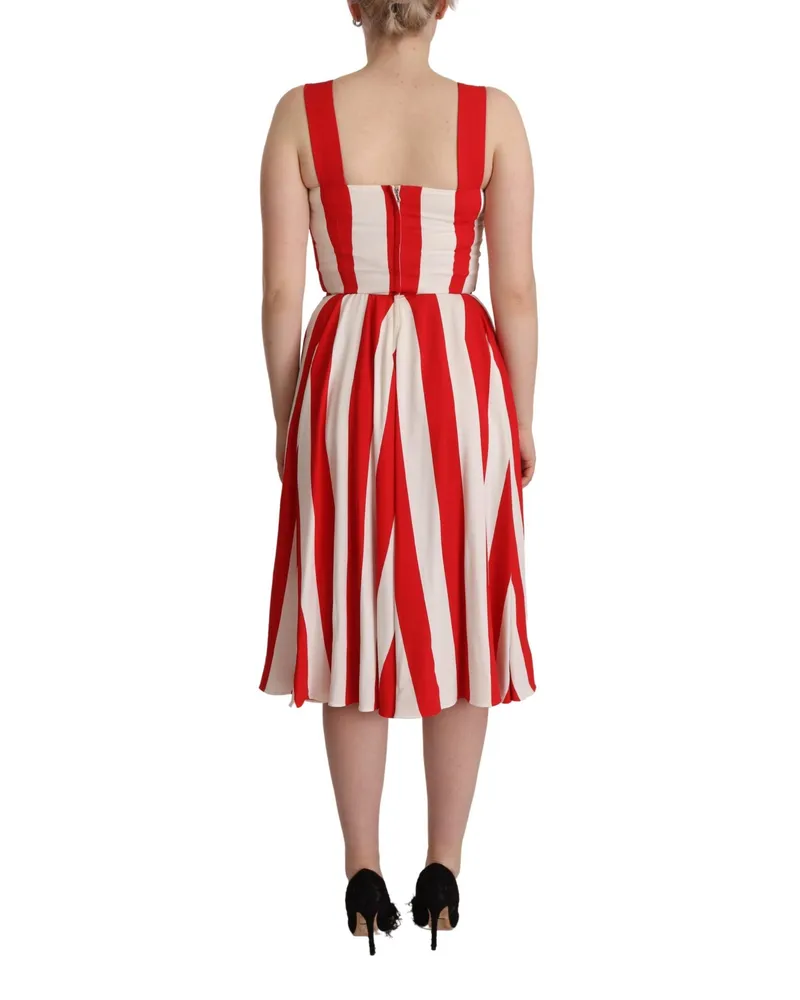 Dolce & Gabbana Women White Red Stretch Shift A-Line Gown Dress Viscose Red