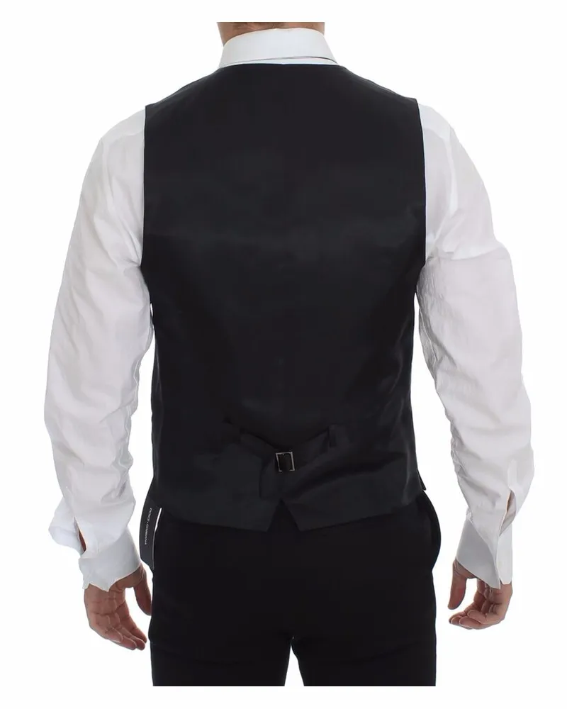 Dolce & Gabbana Men's Gray Slim Fit Button Front Dress Formal Vest Gray