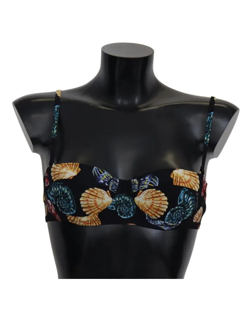Dolce & Gabbana Black Seashells Print Women Swimwear Bikini Tops Nylon Elastane Black