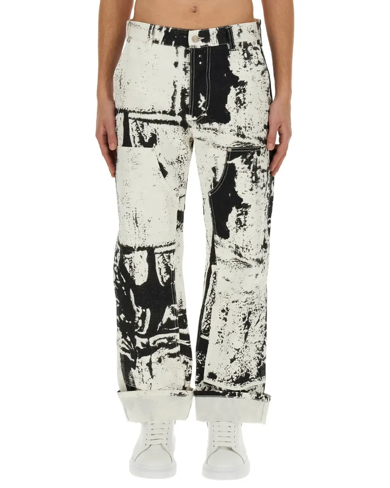 Alexander McQueen Fold Print Cotton Jeans — White White