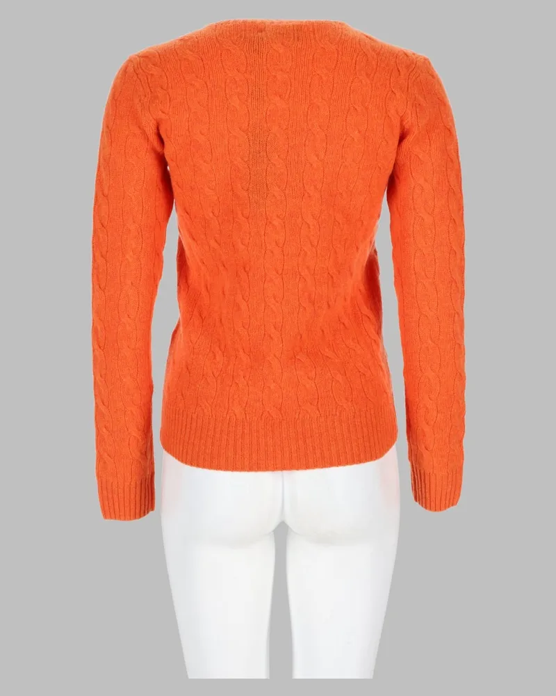 Ralph Lauren Wool-Cashmere Cable Knit Sweater — Orange Orange