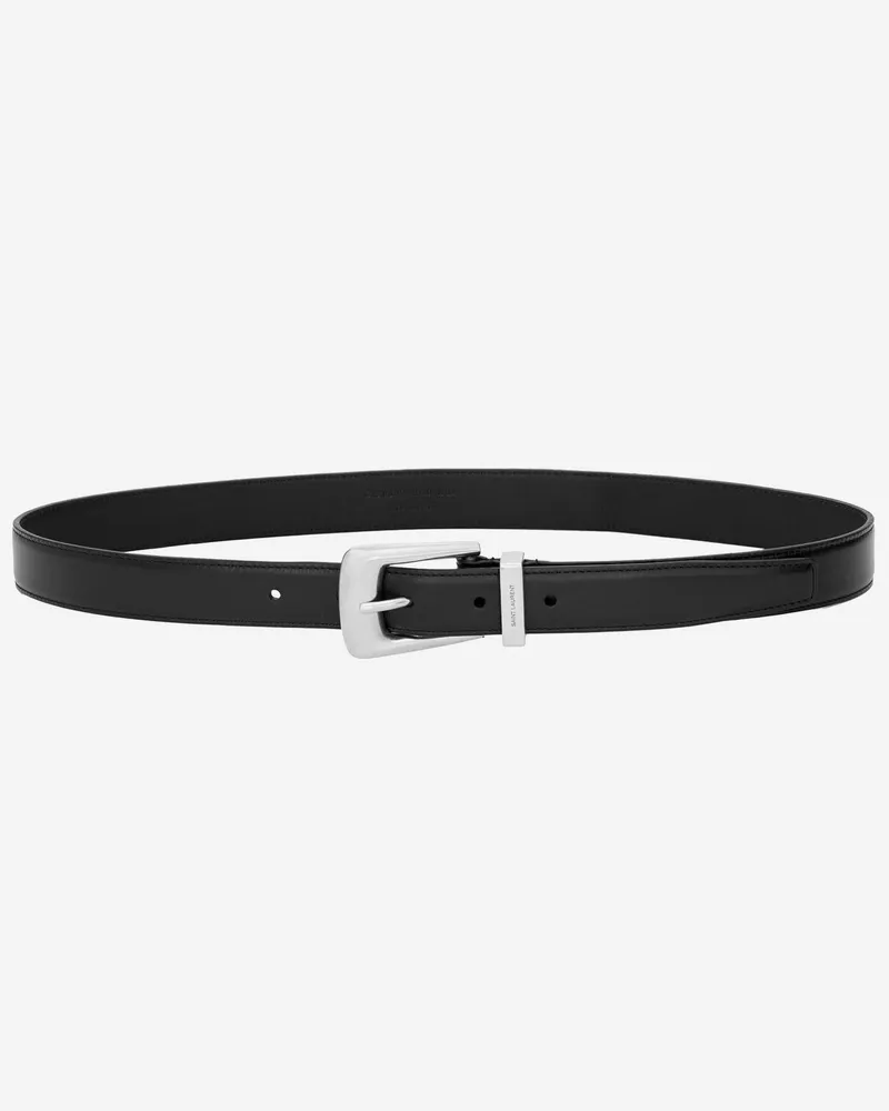 Saint Laurent Men's Smooth Leather Belt Black Calfskin Black