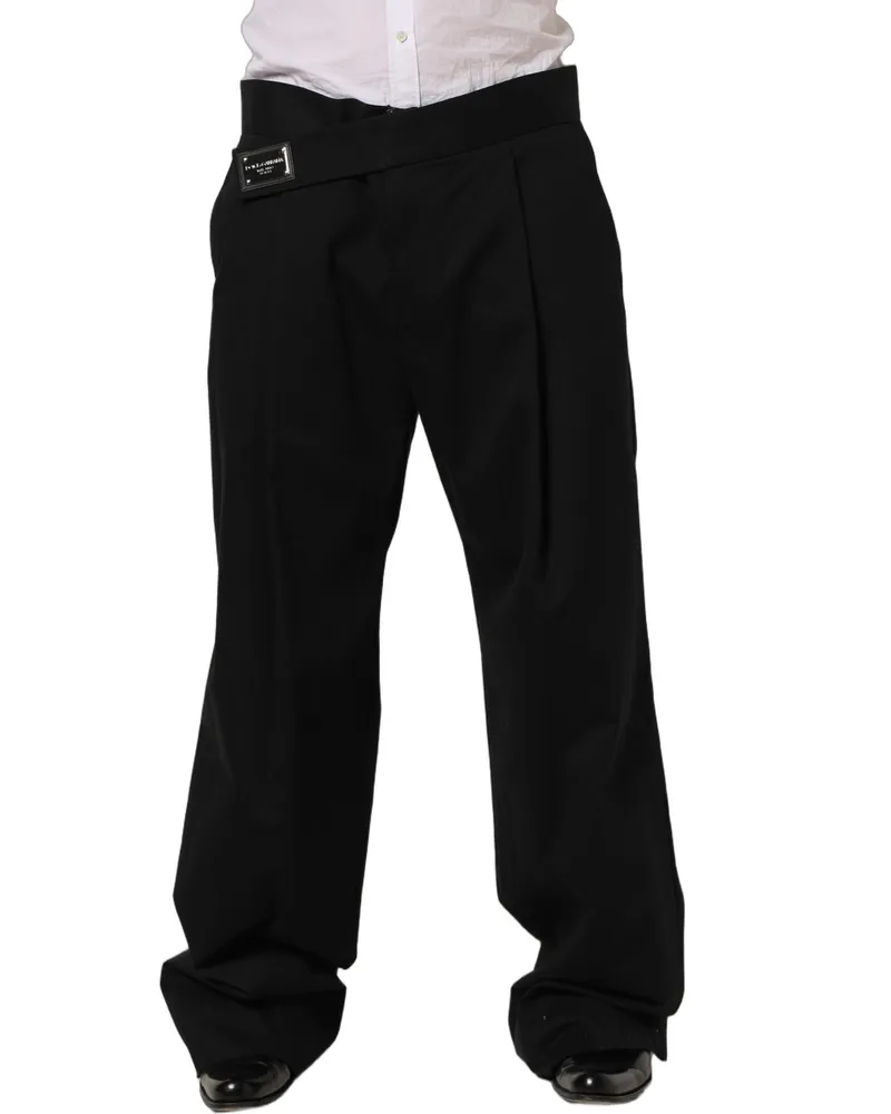 Dolce & Gabbana Men's Black Cotton Straight Leg Dresstrouser Pants Elastane Black