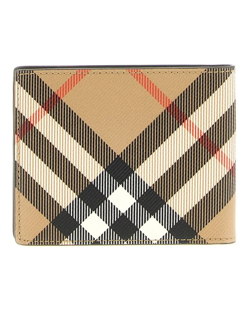 Burberry Check Canvas Wallet — Beige Beige