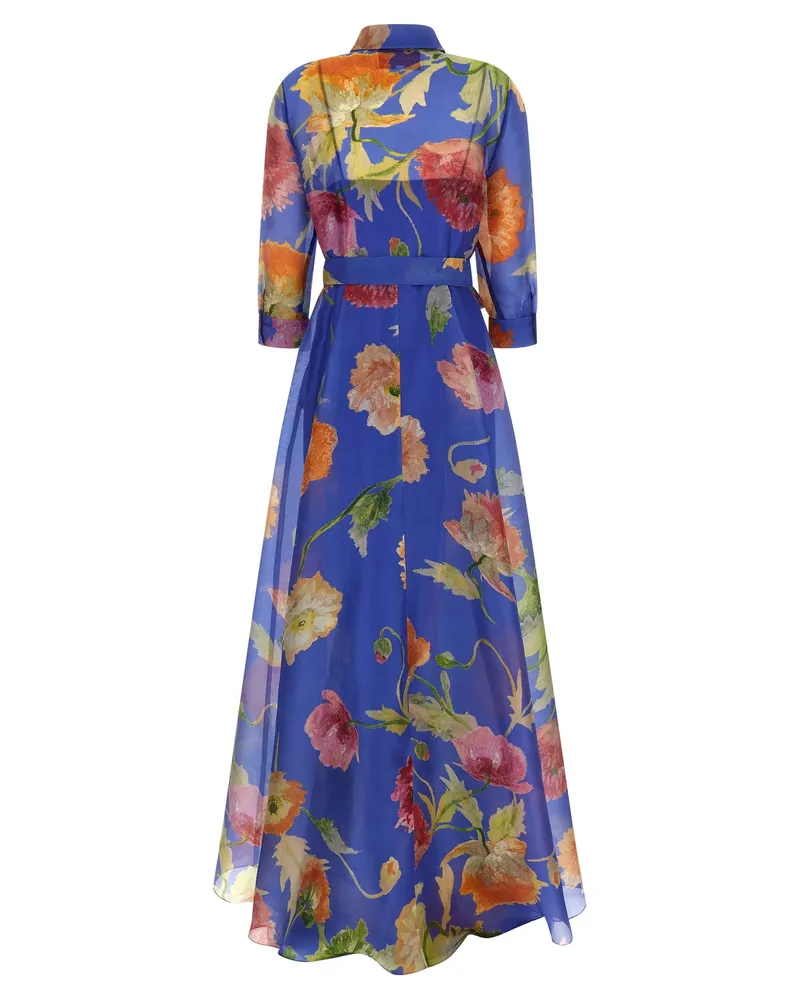 Carolina Herrera New York Women's Blue Silk Long Dress Blue