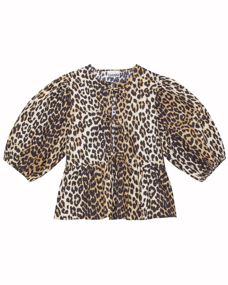 Ganni Animalier Print Organic Cotton Blouse — Multicolor Multicolor