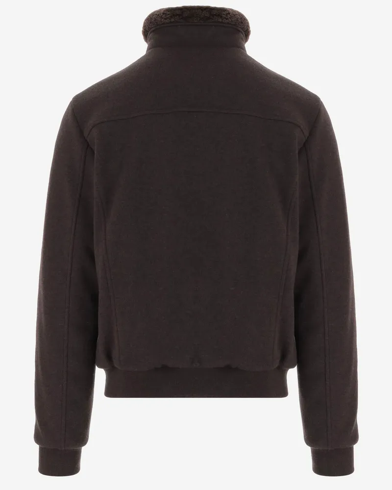 MOORER Men's Jacket Wool And Cashmere With High Collar Brown Virgin 