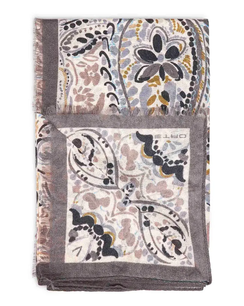 Etro Paisley Print Wool and Silk Scarf Multicolour