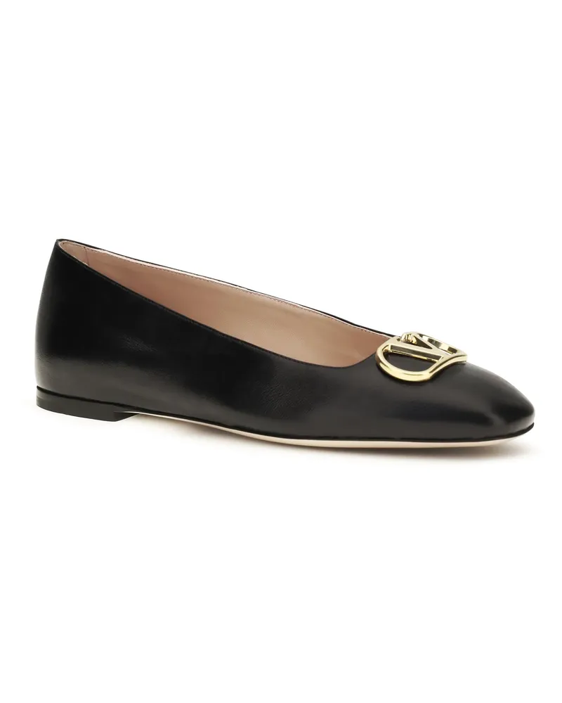 Valentino Garavani Women's Vlogo Signature Ballerinas Nero Calf Leather Bos Taurus Flat Shoes Black