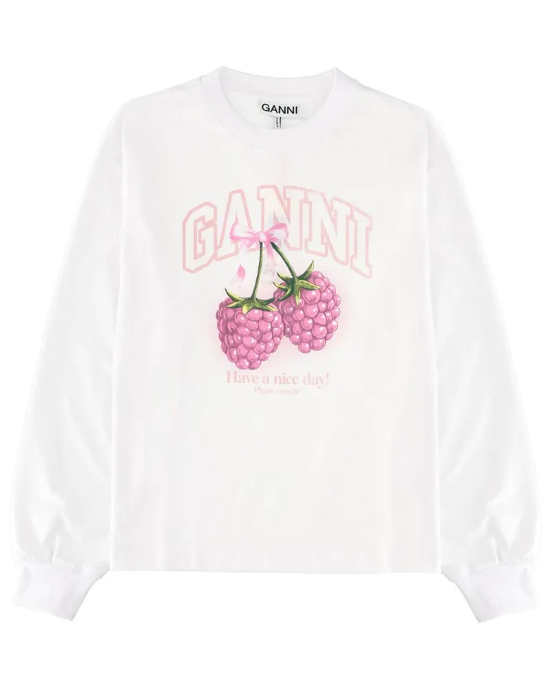 Ganni Organic Cotton Print T-Shirt — White White
