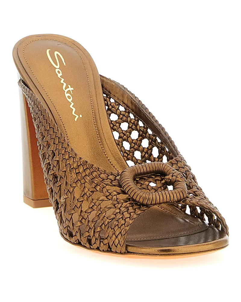 Santoni Women's Gold Lamb Leather Stiletto Heel Sandals Gold