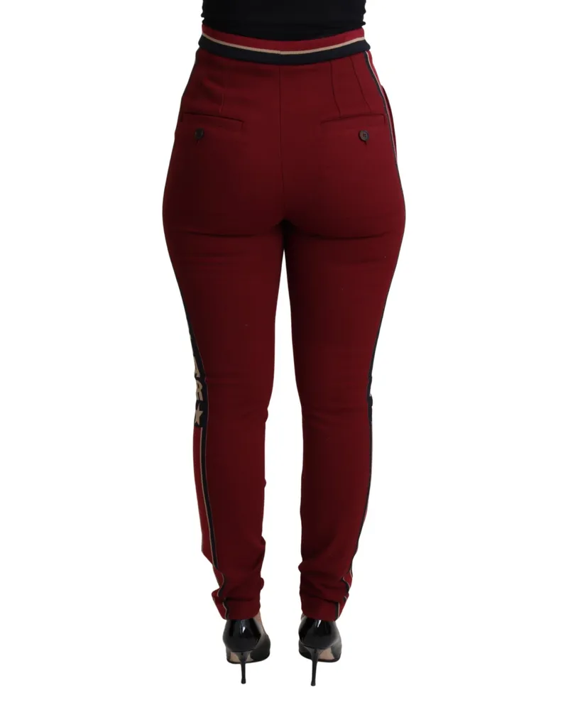 Dolce & Gabbana Women Red Dg Star Striped Skinny Cotton Pant Nylon Elastane Red