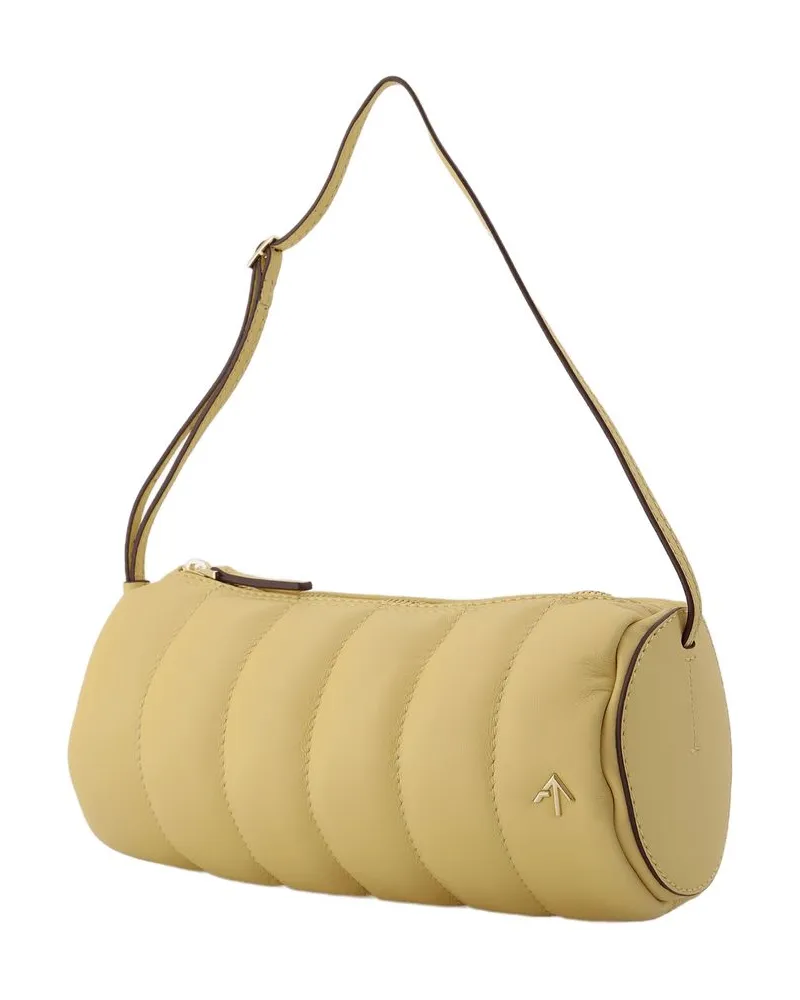 Manu Atelier Women's Padded Cylinder Bag Cream Leather Beige - Shoulder-Hobo-Bags Beige