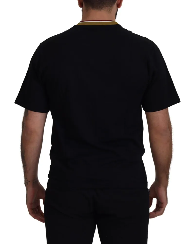 Dolce & Gabbana Men's Black Cotton Embroidered Crewneck T-Shirt Black