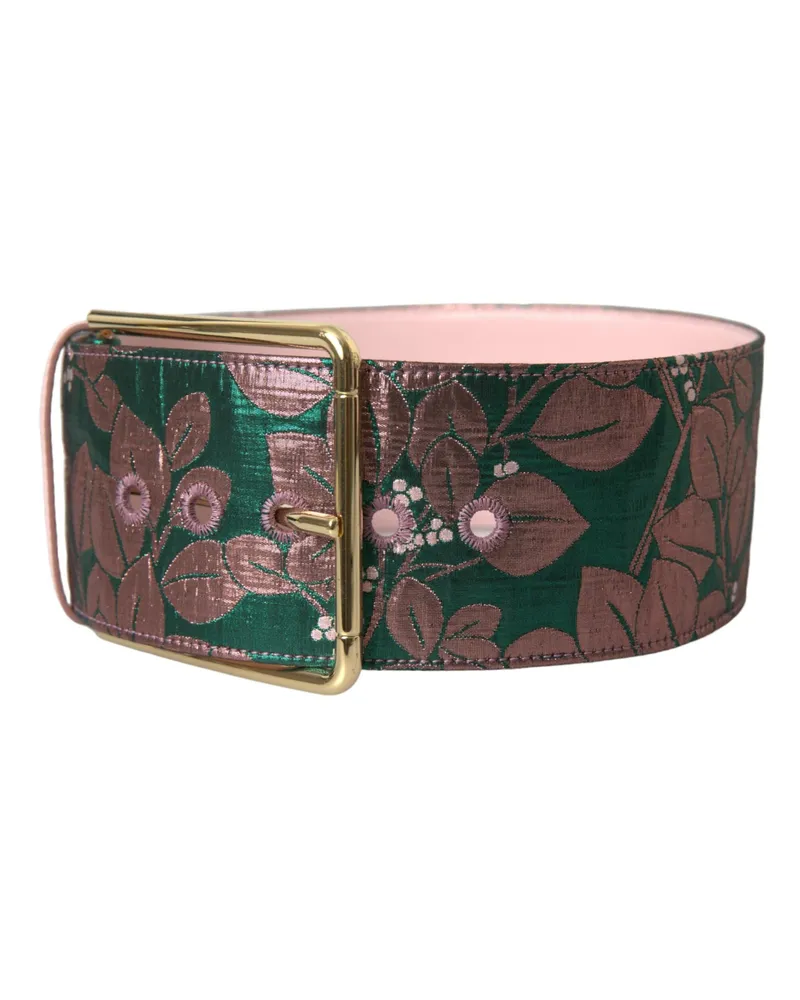 Dolce & Gabbana Women's Multicolor Floral Jacquard Lurex Gold Buckle Belt Polyester Multicolor
