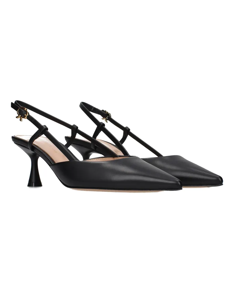 Gianvito Rossi Leather Mid Heel Slingback Heel — Black Black
