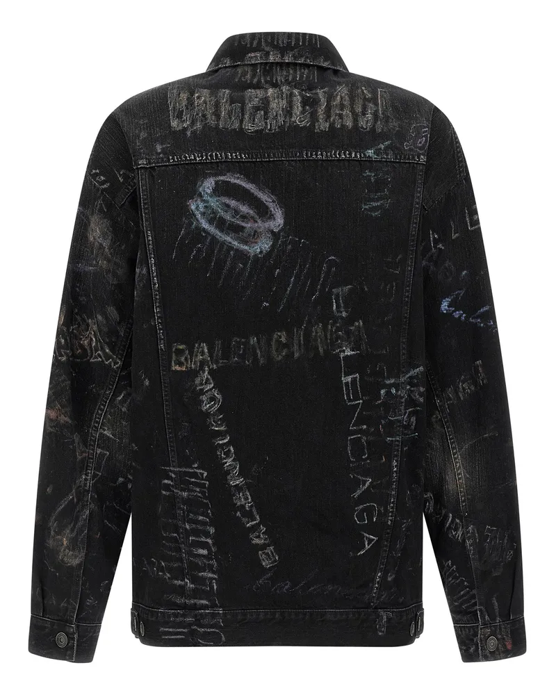 Balenciaga Washed Crayon Cotton Denim Jacket — Black Black