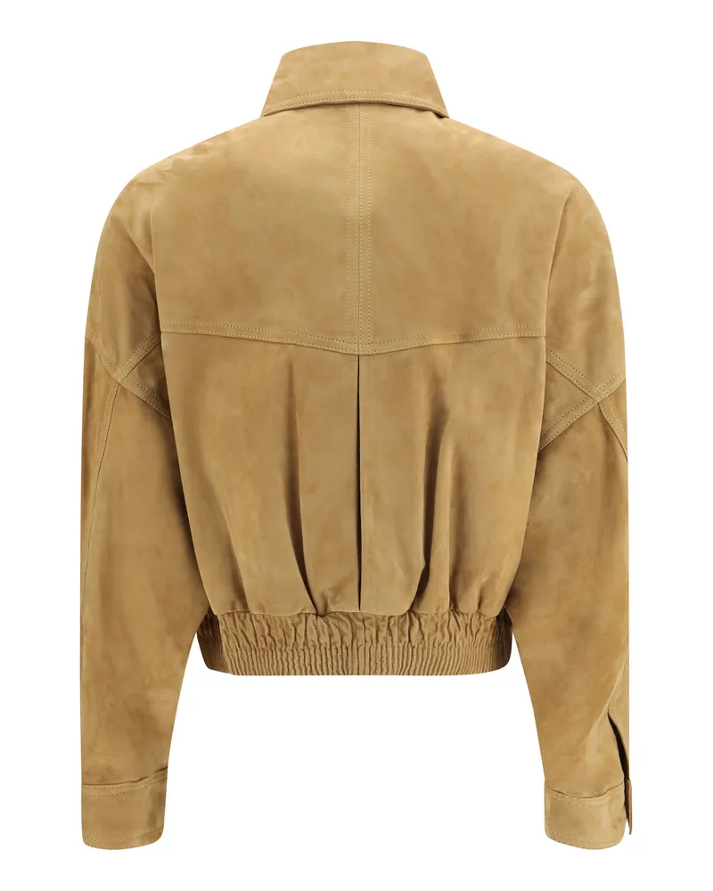 Versace Women's Blouson Jacket Lamb Suede Natural Leather Beige