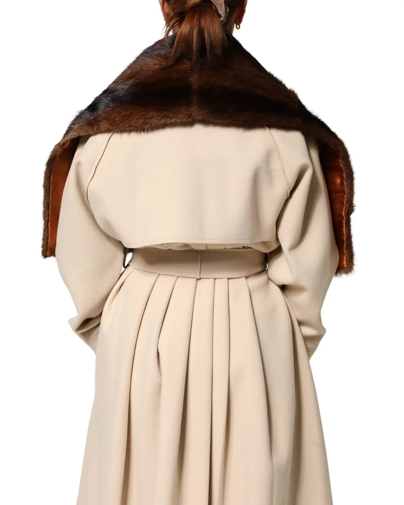 Dolce & Gabbana Women's Black Brown Stripe Fur Shawl Wrap Scarf And Squirrel Brown