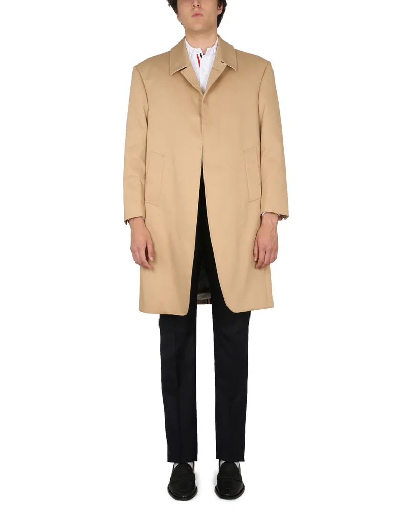 Thom Browne Cotton Classic Collar Coat — Brown Brown
