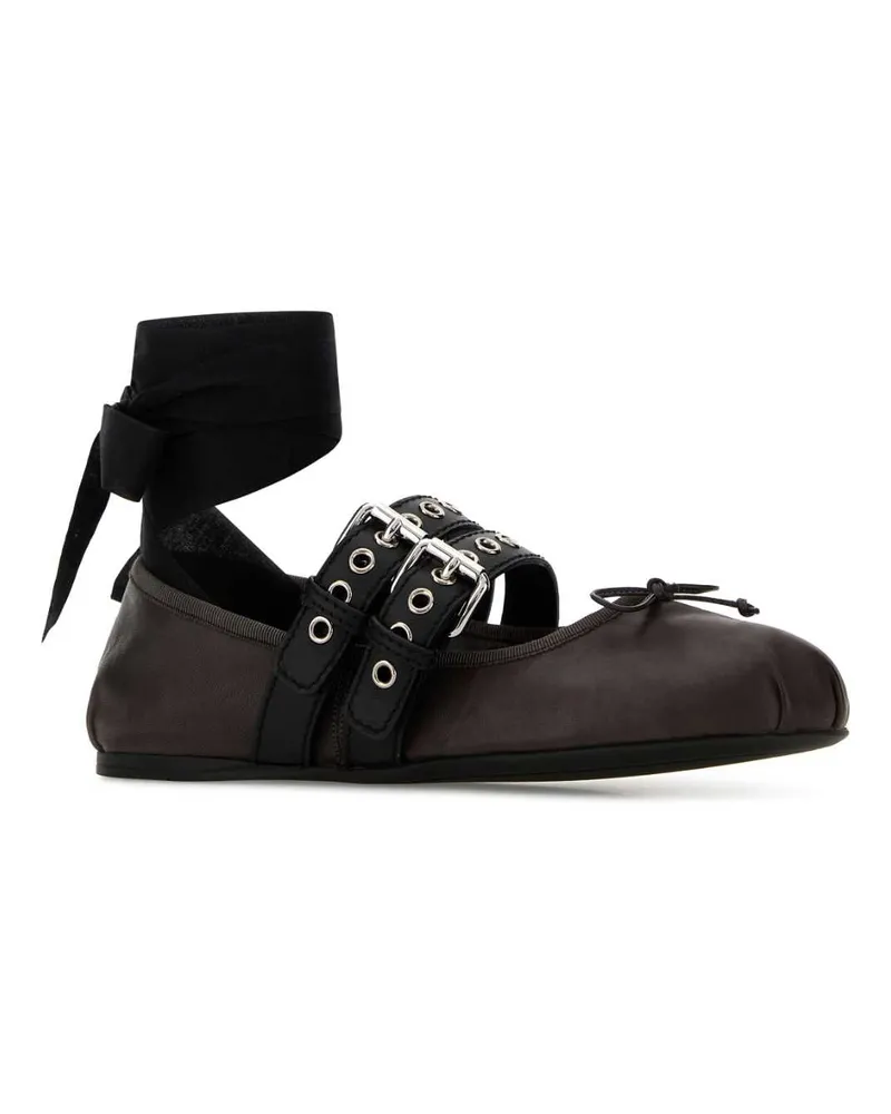 Miu Miu Women's Dark Brown Leather Ballerinas Moro Ballerine Flat Shoes Brown