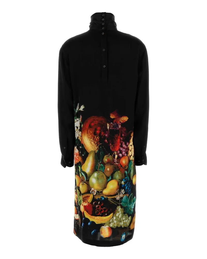 Dries van Noten Floral Silk Satin Dress — Black Black