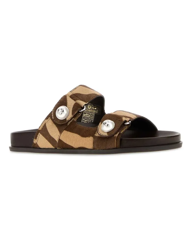 Jimmy Choo Women's Printed Calf Hair Fayence Slippers Chocolatemix Flat Shoes Brown