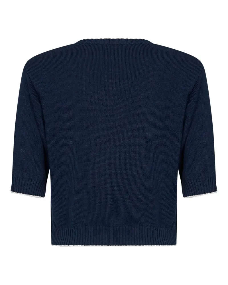 Max Mara Women's Embroidered Knit Top Multicolour Cotton Sweater Navy