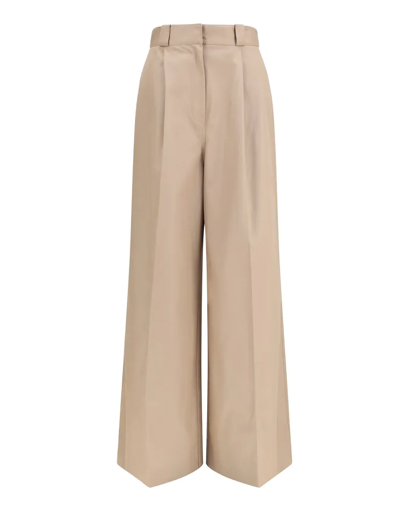 Balenciaga High-Waisted Wide-Leg Cotton Trousers — Beige Beige