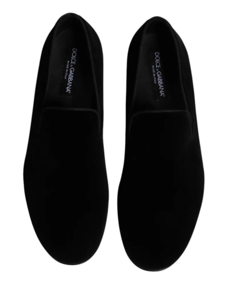 Dolce & Gabbana Men's Black Velvet Slip On Loafers Formal Shoes Viscose Cotton Silk (velvet Black